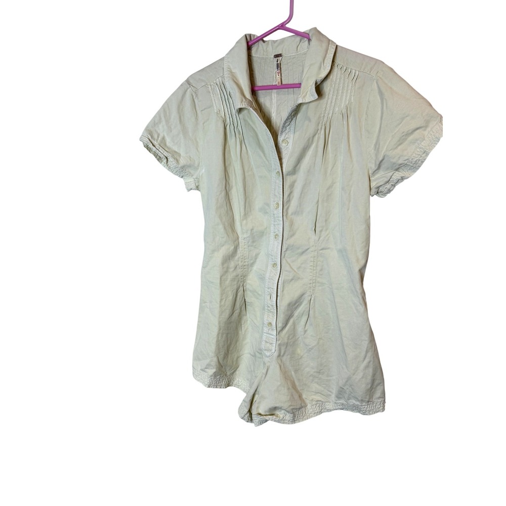 Free People Romper Womens Med White Short Sleeve‎ Button Front Tie Waist Casual
